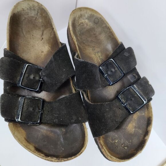 🐞Birkenstock Brown Mocha Suede Leather Arizona Slip On Sandals Size 5.5 - Picture 10 of 12